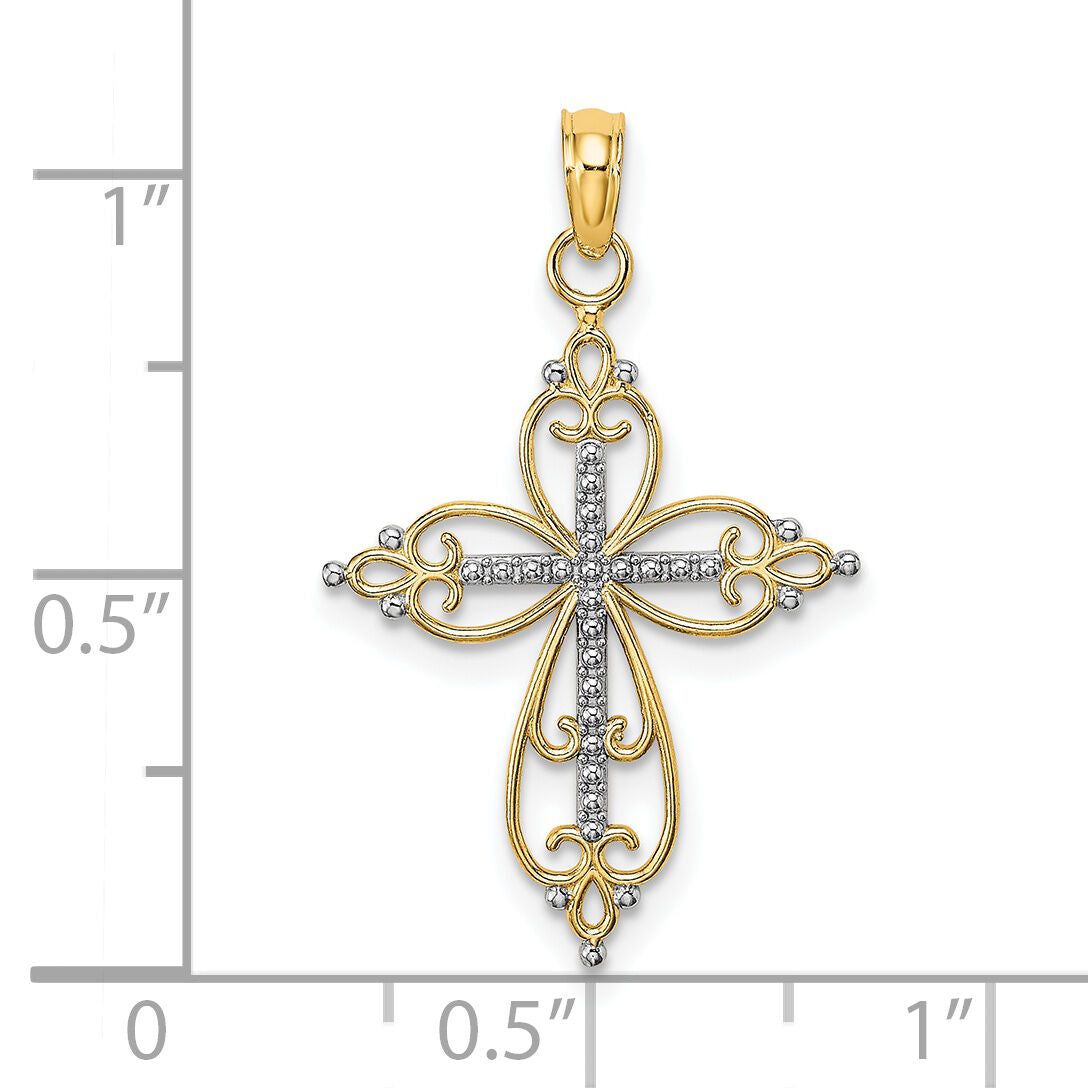 14K W/ Rhodium Beaded Cross Charm-K9443