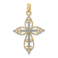 14K W/ Rhodium Beaded Cross Charm-K9443