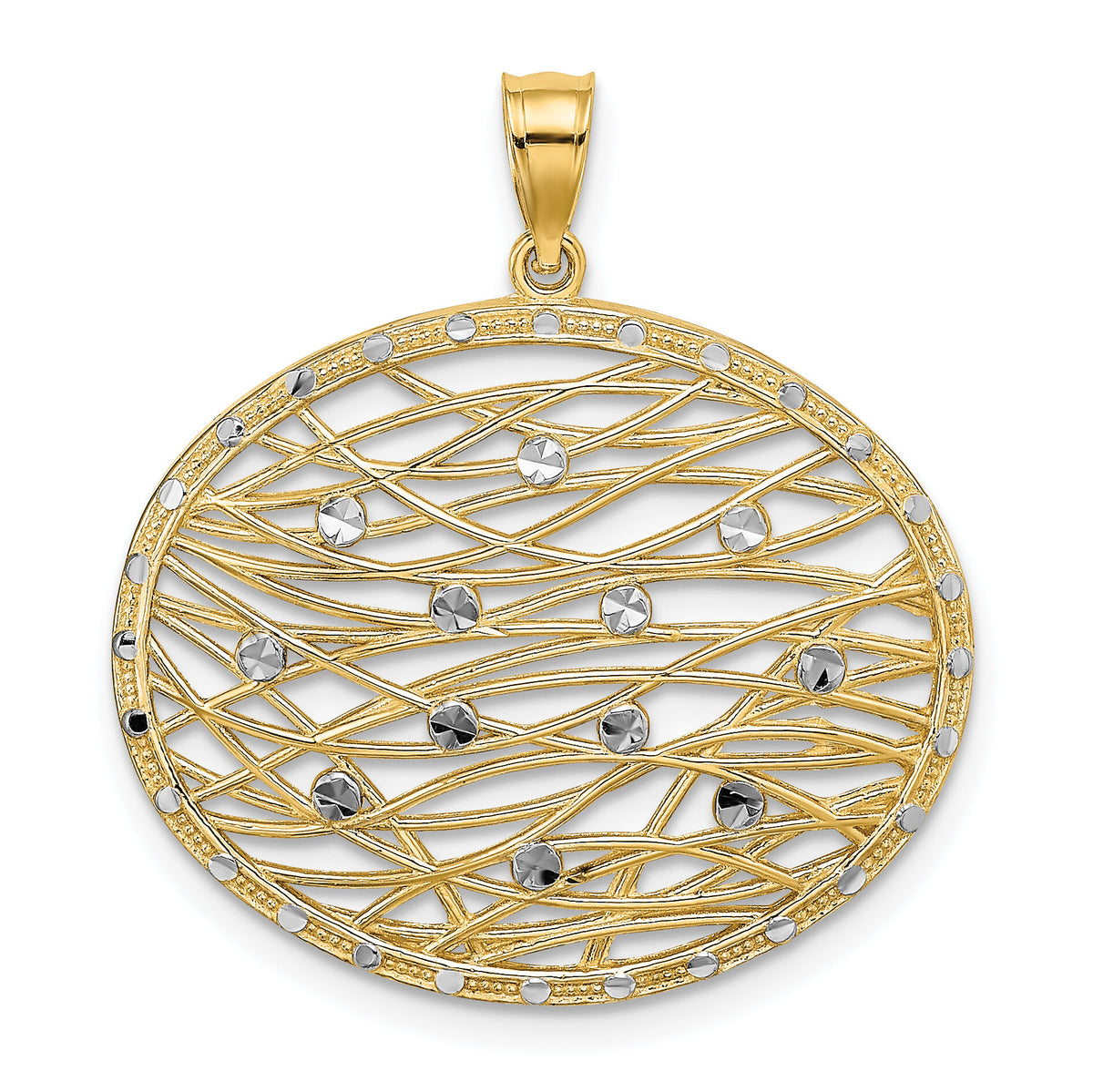 14K w/Rhodium D/C Oval Cut-Out Charm-K9444