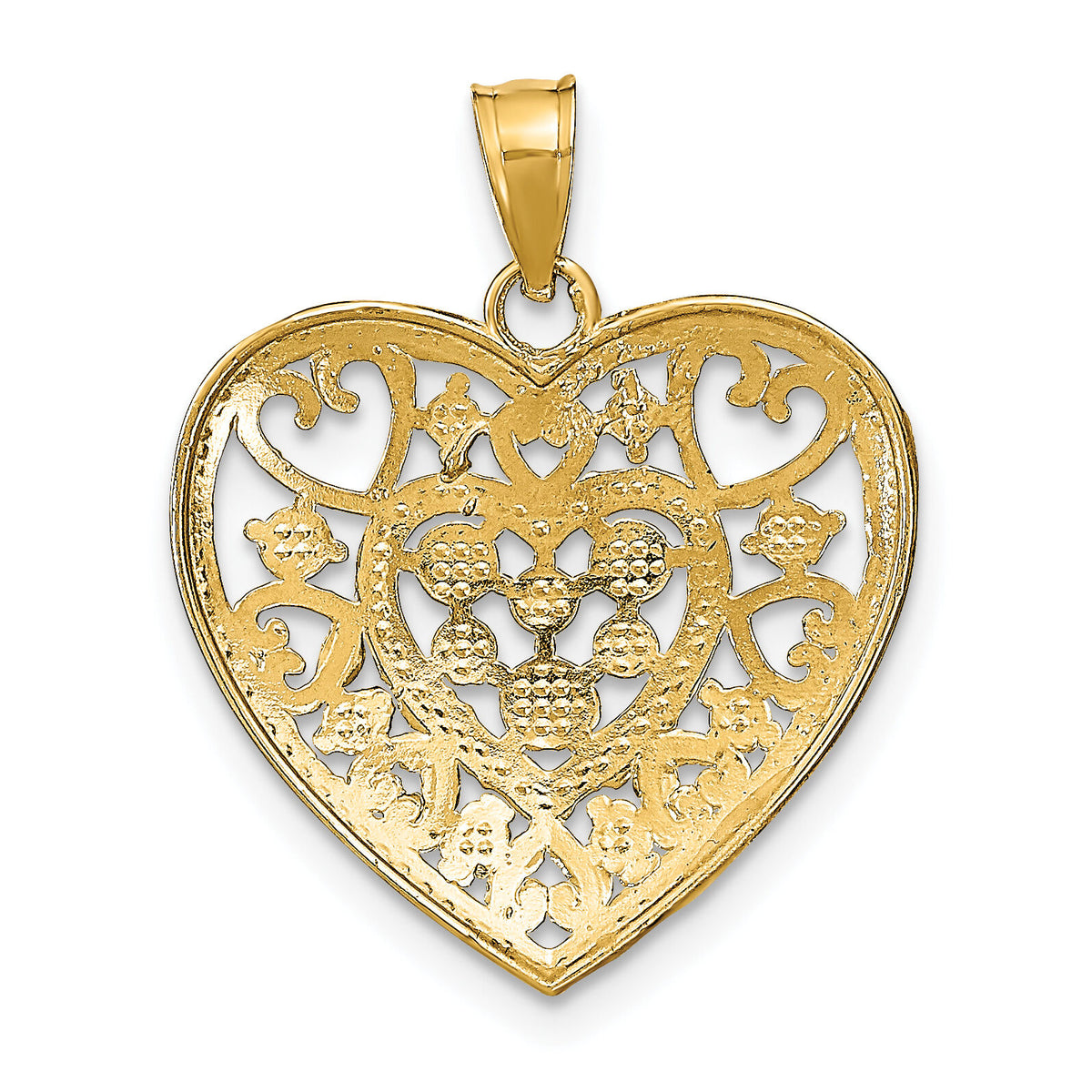 14k w/Rhodium Cut-Out Filigree Heart Charm-K9447