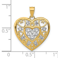 14k w/Rhodium Cut-Out Filigree Heart Charm-K9447