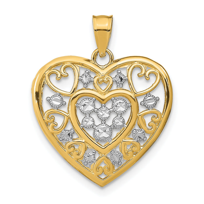 14k w/Rhodium Cut-Out Filigree Heart Charm-K9447