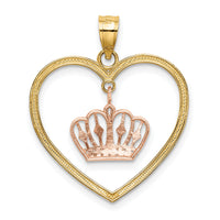 14k& White Rhodium Beaded Heart w/ Dangling Crown Charm-K9451
