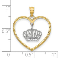 14k& White Rhodium Beaded Heart w/ Dangling Crown Charm-K9451