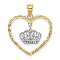14k& White Rhodium Beaded Heart w/ Dangling Crown Charm-K9451