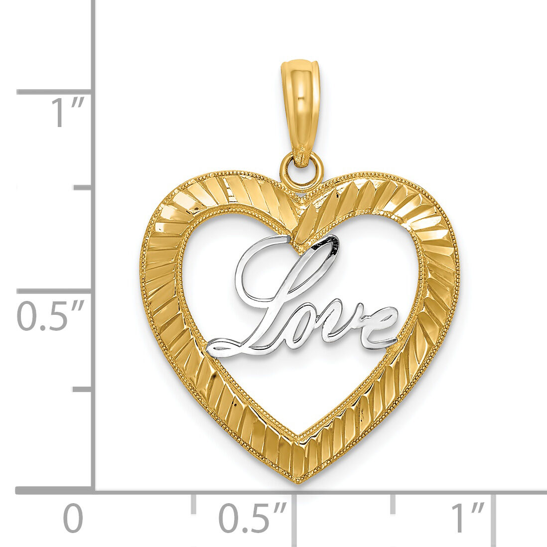 14k and Rhodium Diamond-cut LOVE Heart Pendant-K9452