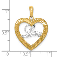 14k and Rhodium Diamond-cut LOVE Heart Pendant-K9452