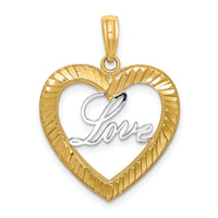 14k and Rhodium Diamond-cut LOVE Heart Pendant-K9452