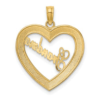 14k w/ White Rhodium Diamond-cut Heart GRANDMA Charm-K9453
