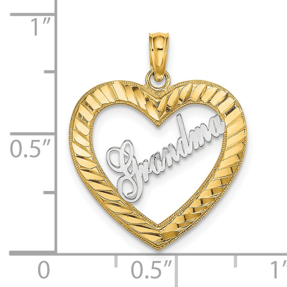 14k w/ White Rhodium Diamond-cut Heart GRANDMA Charm-K9453