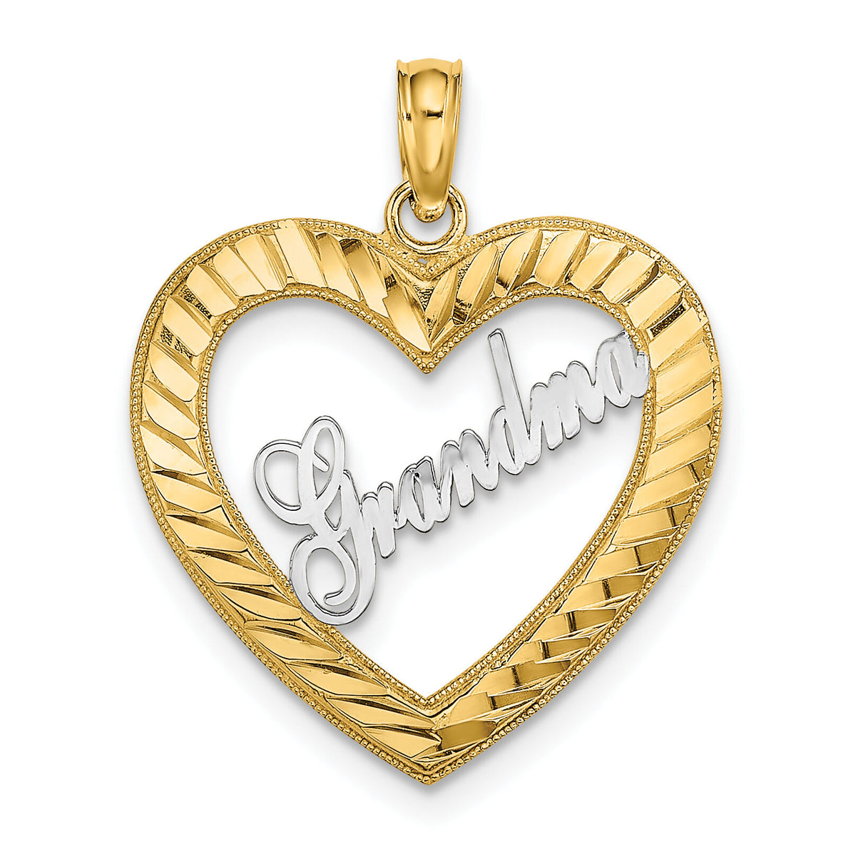 14k w/ White Rhodium Diamond-cut Heart GRANDMA Charm-K9453