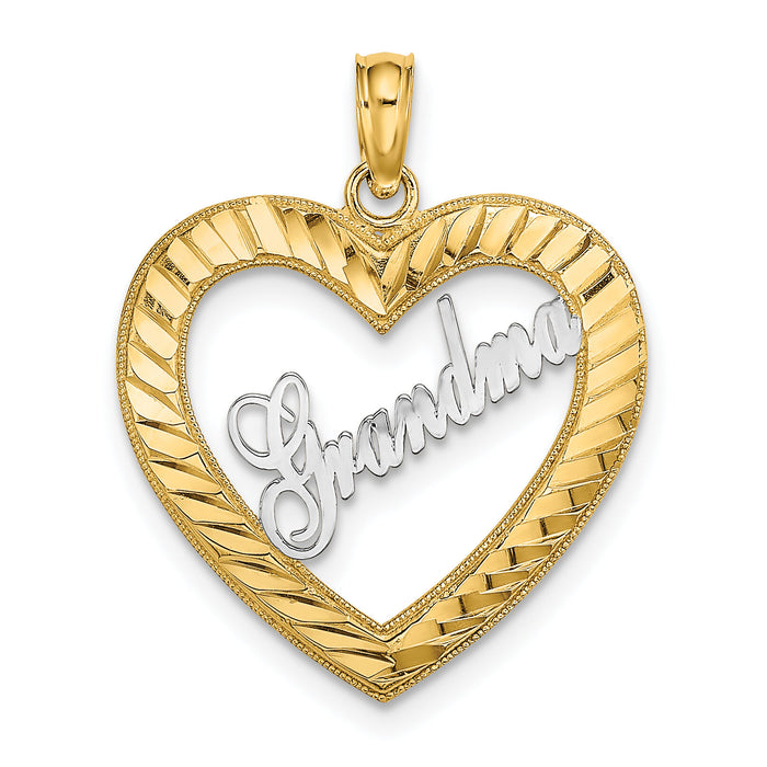 14k w/ White Rhodium Diamond-cut Heart GRANDMA Charm-K9453