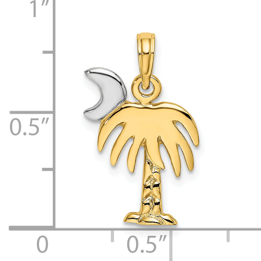 14K W/ Rhodium Polished Charelston Palm Tree Charm-K9454
