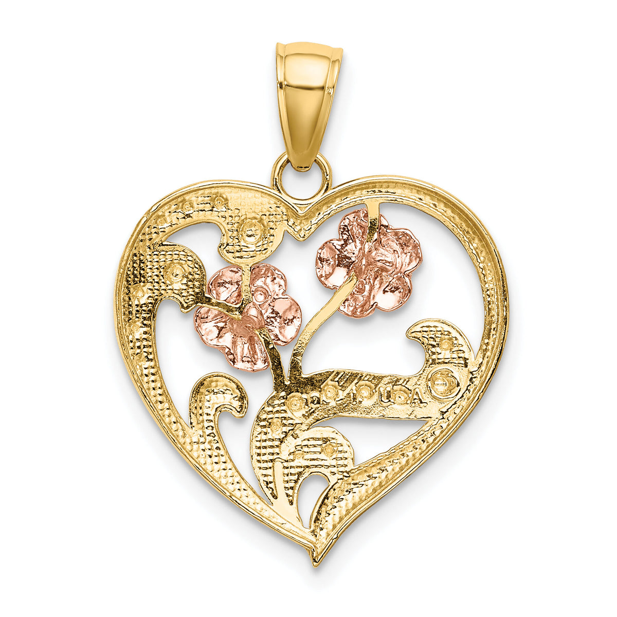 14k Two-Tone w/ White Rhodium Flower Heart Charm-K9456