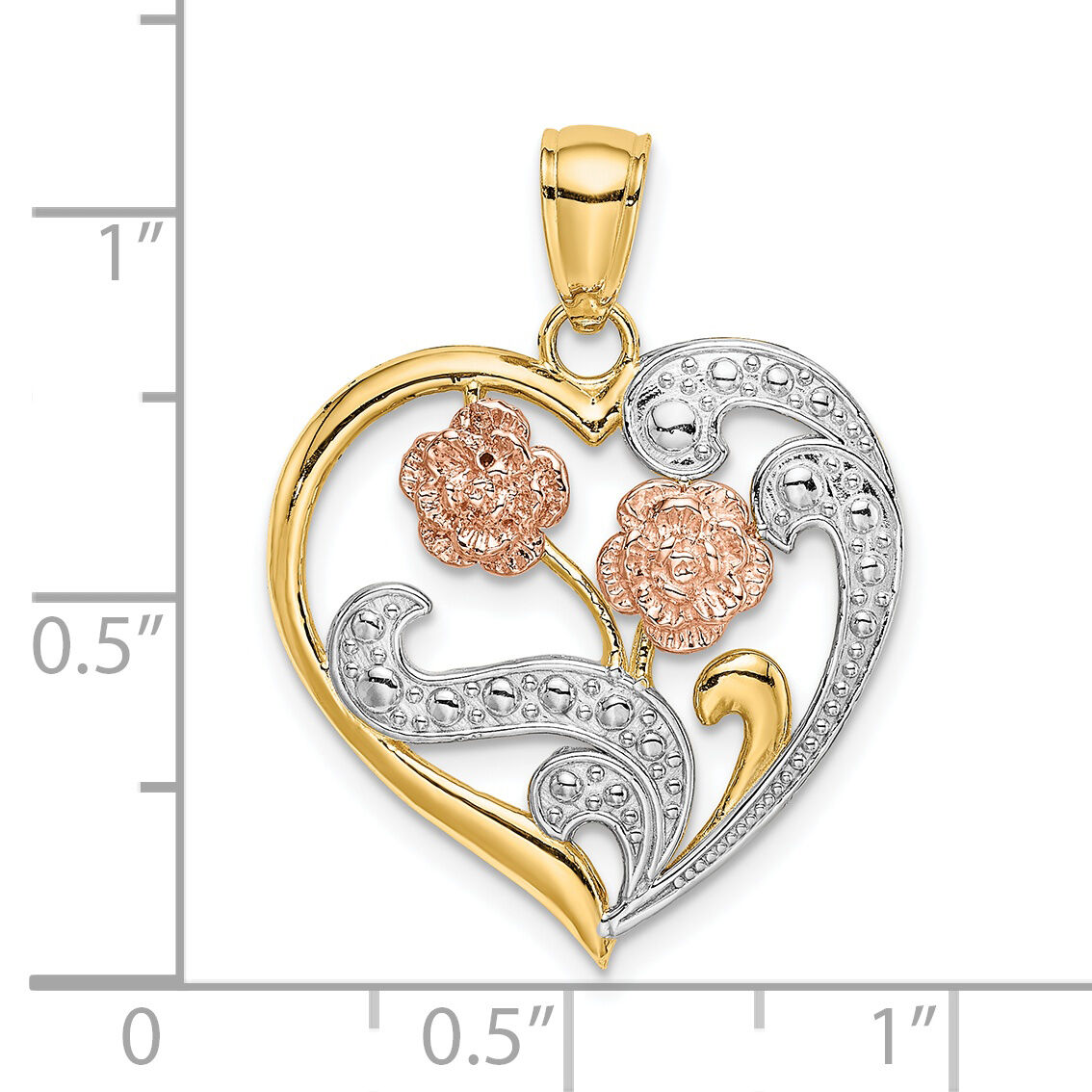 14k Two-Tone w/ White Rhodium Flower Heart Charm-K9456