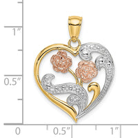 14k Two-Tone w/ White Rhodium Flower Heart Charm-K9456