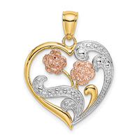 14k Two-Tone w/ White Rhodium Flower Heart Charm-K9456