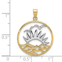 14K /Rhodium Sunsetand Water In CircleCharm-K9457