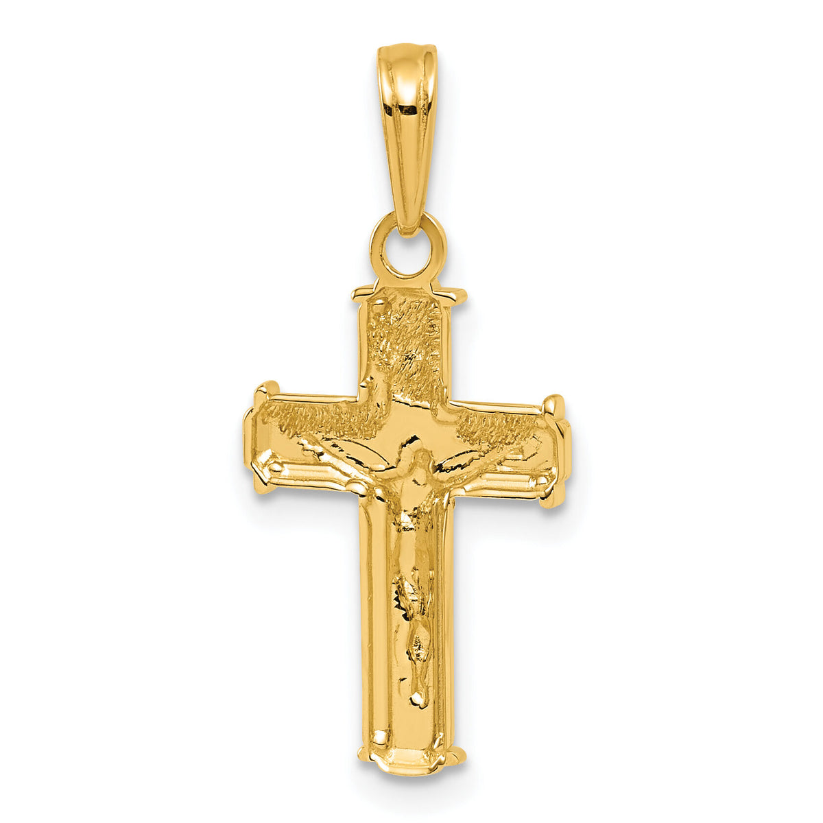 14K W/ Rhodium Polished Block INRI Crucifix Charm-K9460