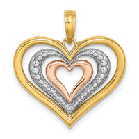 14k Two-tone White Rhodium Textured and Polished Triple Hearts Charm-K9461