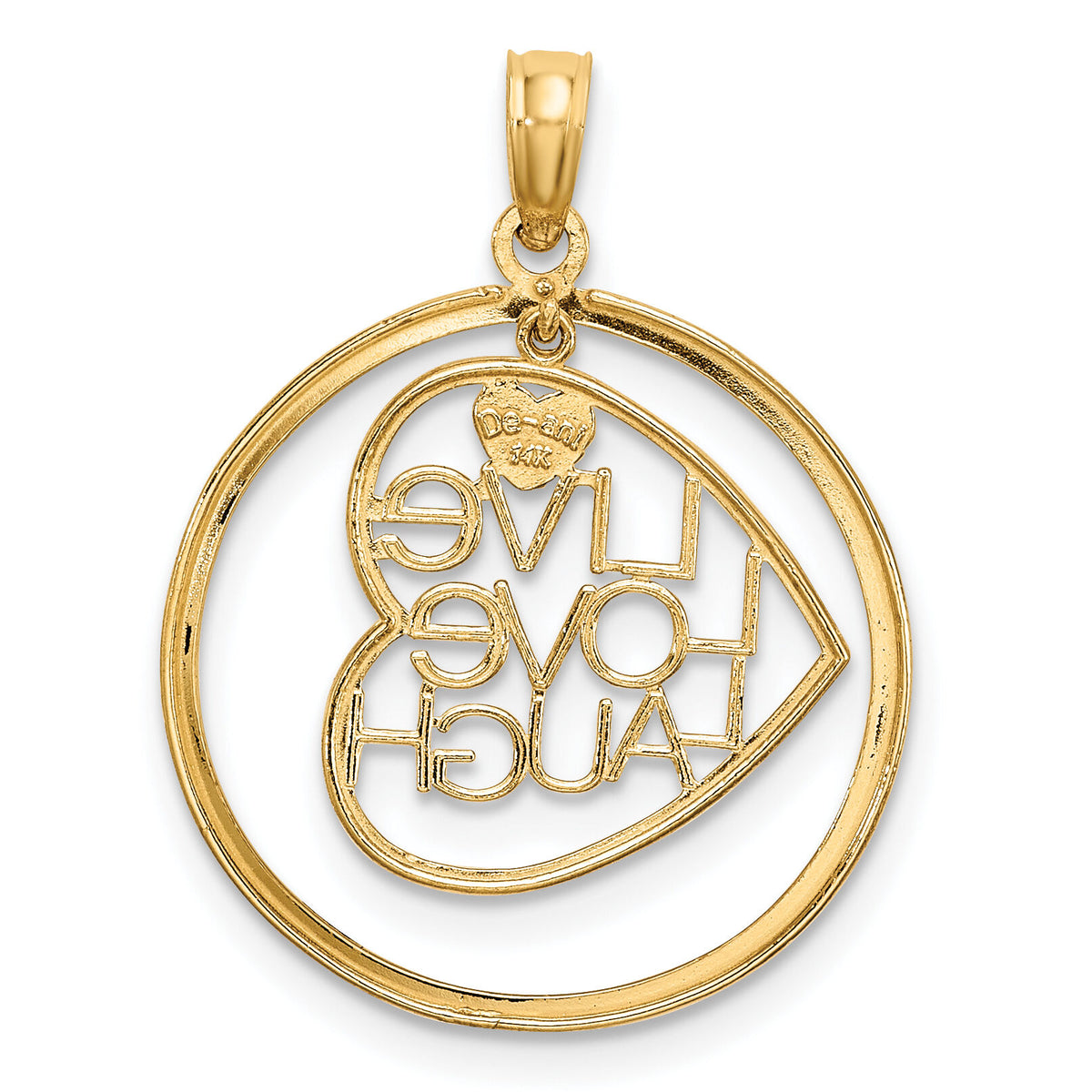 14k w/Rhodium LIVE LOVE LAUGH Heart Dangling In Circle Charm-K9462