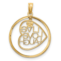 14k w/Rhodium LIVE LOVE LAUGH Heart Dangling In Circle Charm-K9462