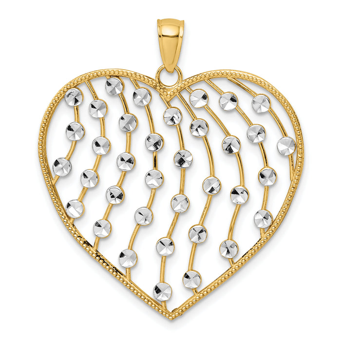 14k with White Rhodium Diamond-cut Large Heart Pendant-K9463