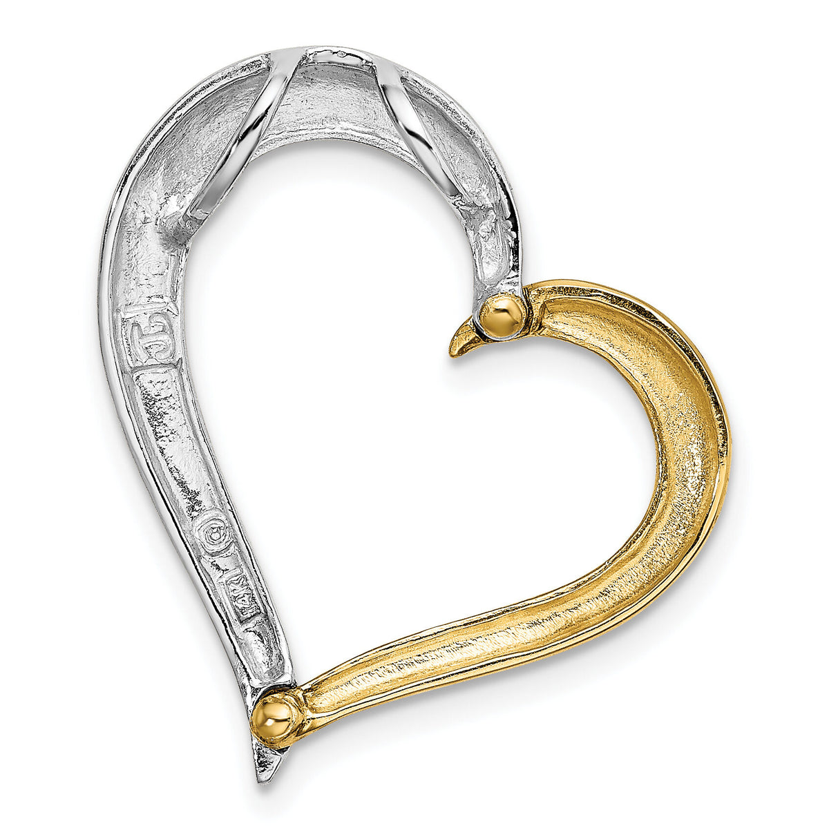 14k Two-tone Textured & Polished Heart Chain Slide Charm-K9464