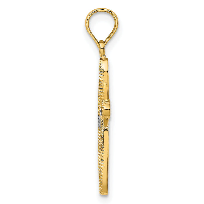 14K w/ Rhodium Filigree and Milgrain Cross Charm-K9465