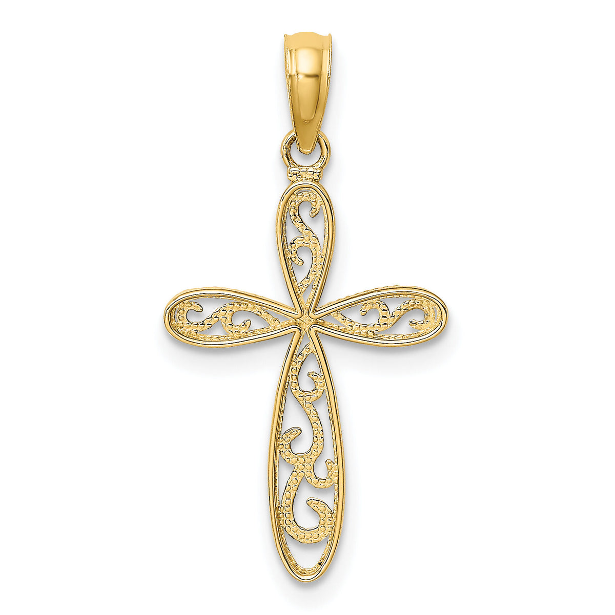 14K w/ Rhodium Filigree and Milgrain Cross Charm-K9465