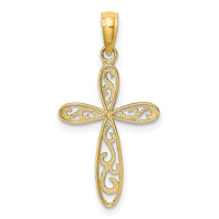 14K w/ Rhodium Filigree and Milgrain Cross Charm-K9465