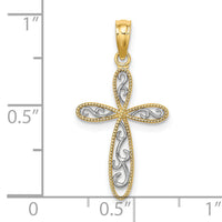 14K w/ Rhodium Filigree and Milgrain Cross Charm-K9465
