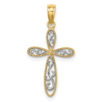 14K w/ Rhodium Filigree and Milgrain Cross Charm-K9465