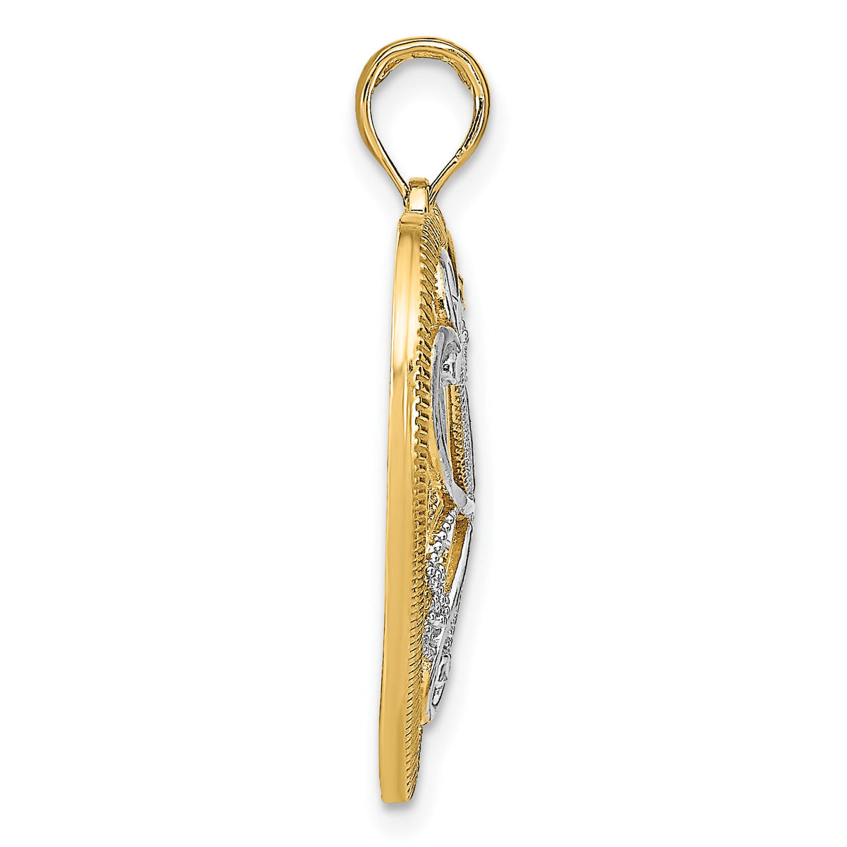 14k w/Rhodium and Filigree Heart Charm-K9473