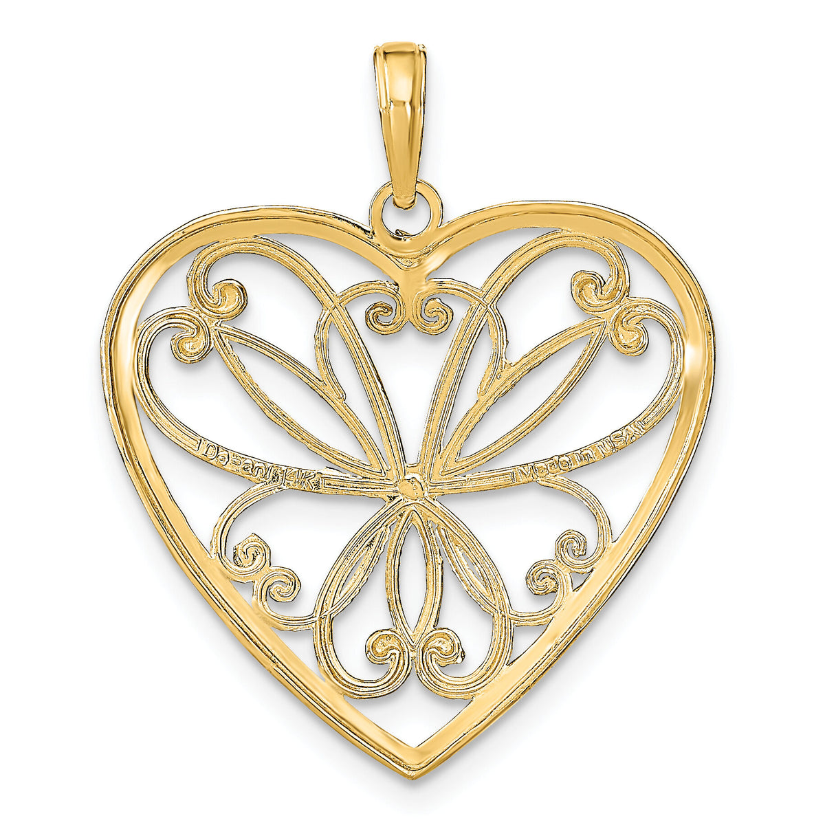 14k w/Rhodium and Filigree Heart Charm-K9473