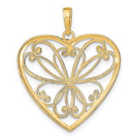 14k w/Rhodium and Filigree Heart Charm-K9473