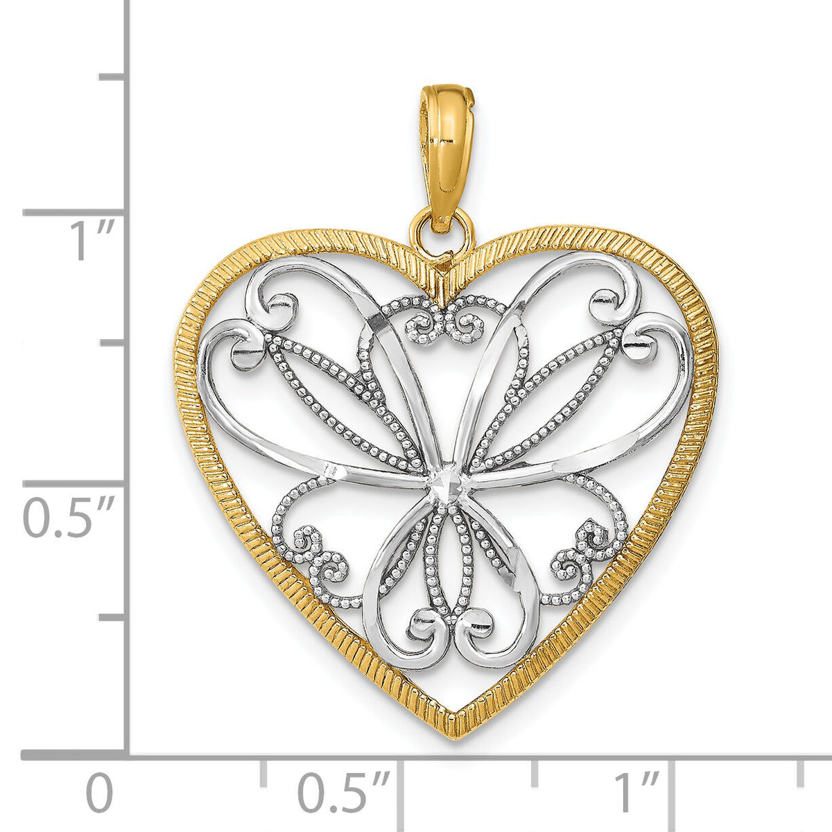 14k w/Rhodium and Filigree Heart Charm-K9473