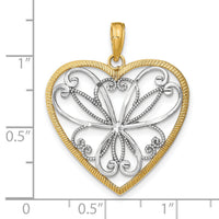 14k w/Rhodium and Filigree Heart Charm-K9473