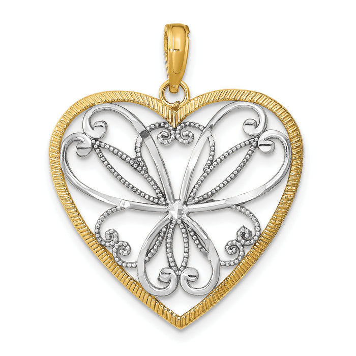 14k w/Rhodium and Filigree Heart Charm-K9473