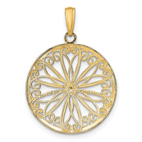 14K w/Rhodium Filigree Center Round Charm-K9474