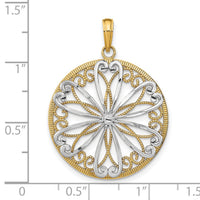 14K w/Rhodium Filigree Center Round Charm-K9474