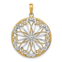 14K w/Rhodium Filigree Center Round Charm-K9474