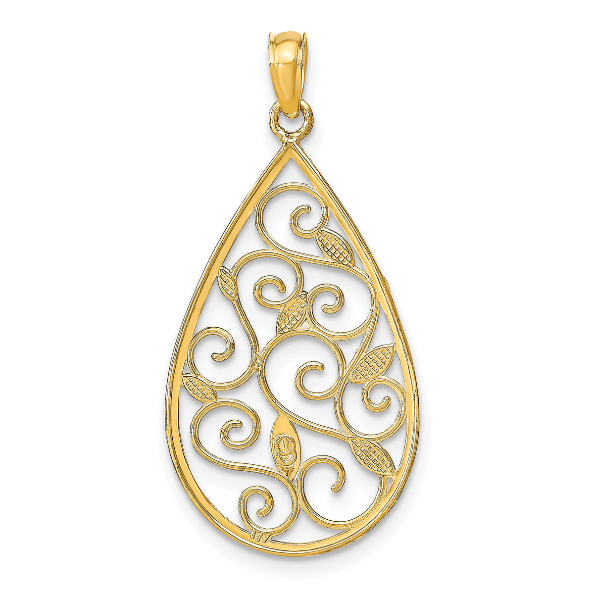 14K w/Rhodium Beaded Filigree D/C Teardrop Charm-K9477