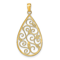 14K w/Rhodium Beaded Filigree D/C Teardrop Charm-K9477