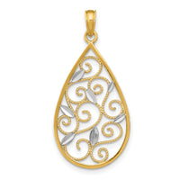 14K w/Rhodium Beaded Filigree D/C Teardrop Charm-K9477