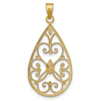 14K w/Rhodium Heart Beaded Filigree D/C Teardrop Charm-K9478