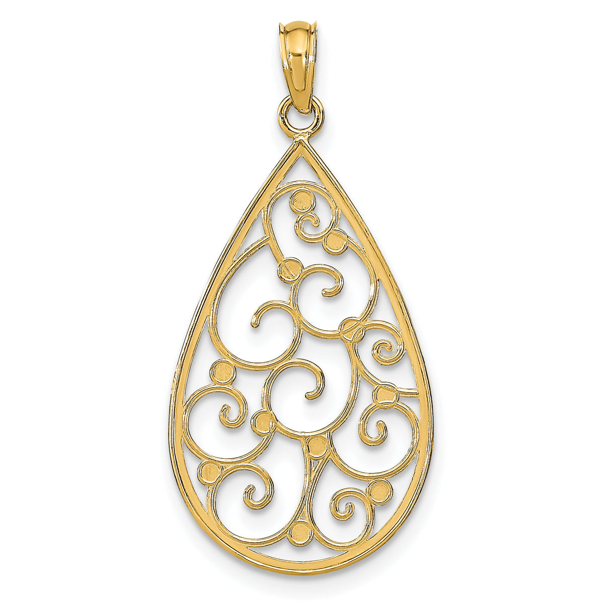 14K w/Rhodium Beaded Filigree D/C Teardrop Charm-K9479
