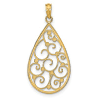 14K w/Rhodium Beaded Filigree D/C Teardrop Charm-K9479