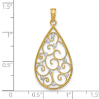 14K w/Rhodium Beaded Filigree D/C Teardrop Charm-K9479