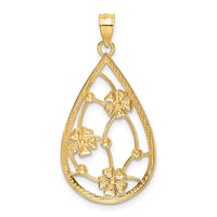 14K w/ White Rhodium Flowers In Teardrop Frame Charm-K9482